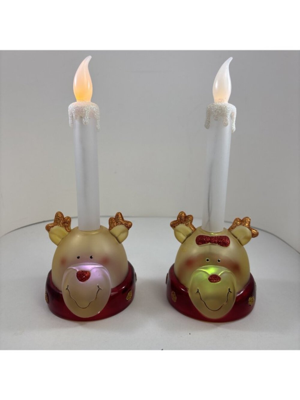 Frosted Acrylic Reindeer Light Up Battery Candlesticks Flickering 9” - Picture 6 of 9